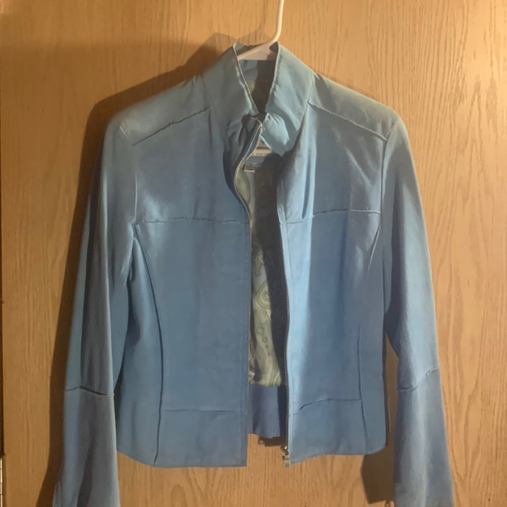 Andrew Marc blue leather jacket size s